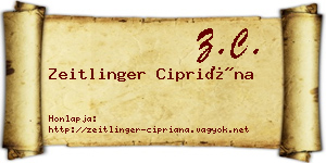 Zeitlinger Cipriána névjegykártya